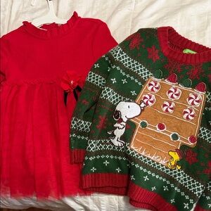 Red and Green Kids Holiday Sweaters Set